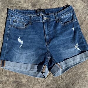 Judy Blue Rolled Hem Distressed  Denim Shorts - Medium Blue 32 STITCH FIX